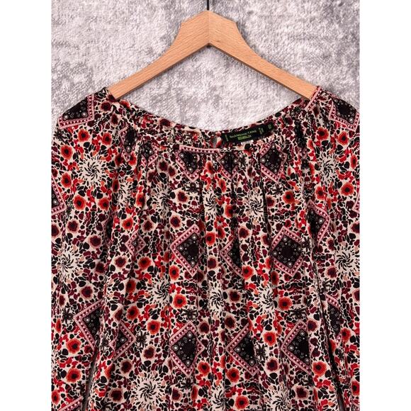 Shanghai Tang Top 2 Womens Floral Print Silk Balloon Sleeve Blouse - Picture 2 of 8